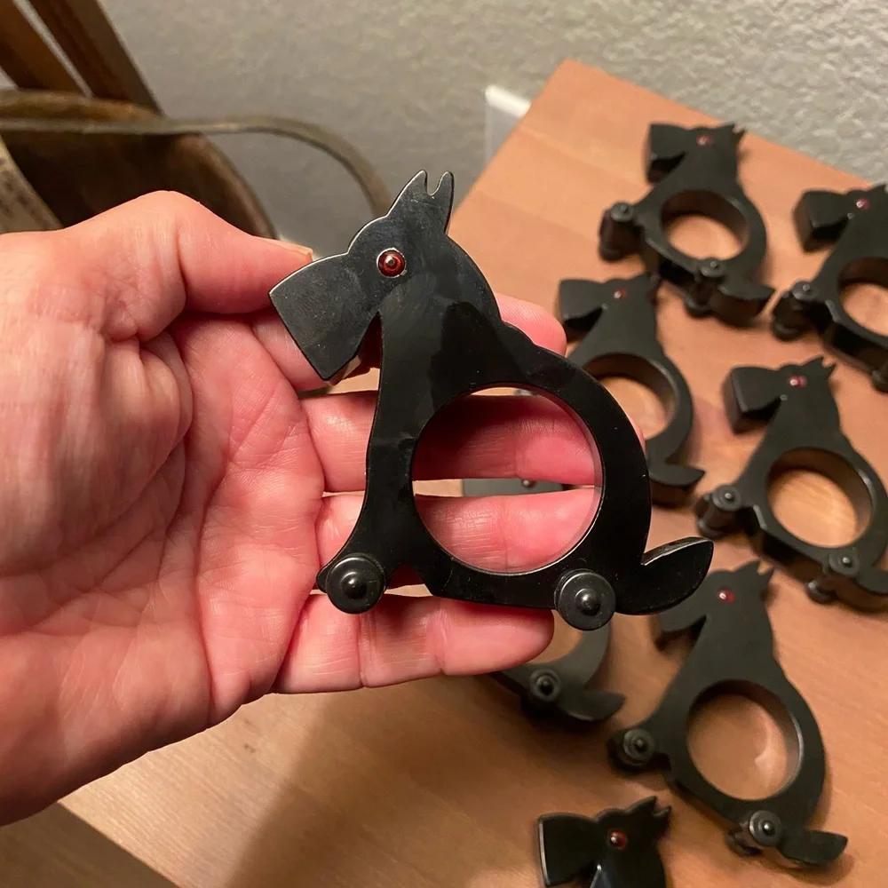 Rare Bakelite Scottie Napkin Rings Set of 8
